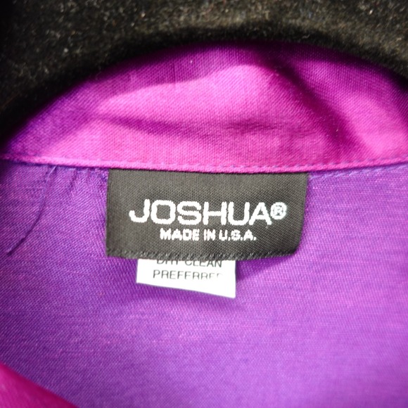 Vintage Purple Satin Button Up Shirt Womens L Magenta Retro 70s USA Made JOSHUA - Picture 3 of 13